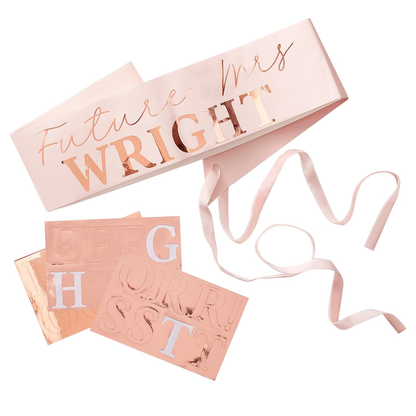 JGA Braut Schärpe Future Mrs. in Rosa Roségold für die Braut mit Personalisierungs-Option