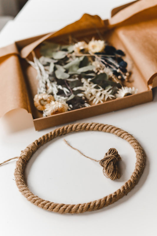 Trockenblumen Wandkranz DIY-Set, Jute Wildblumen